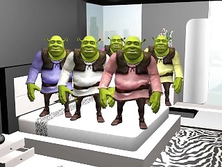 Hot shrek orgy results in falling off bed